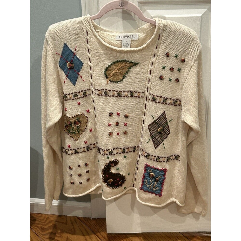 Vintage Cottagecore Arriviste Ivory Color Sweater Size 8